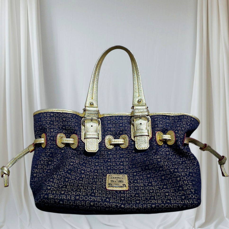 Dooney & Bourke Purse Chiara Navy Blue Gold Bag Handbag Shoulder Tote Db